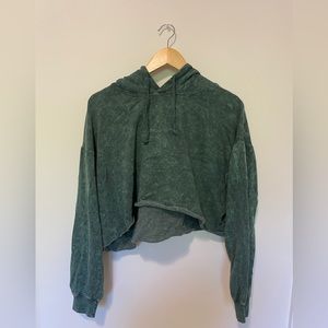 Green Acid-Wash Crop Hoodie